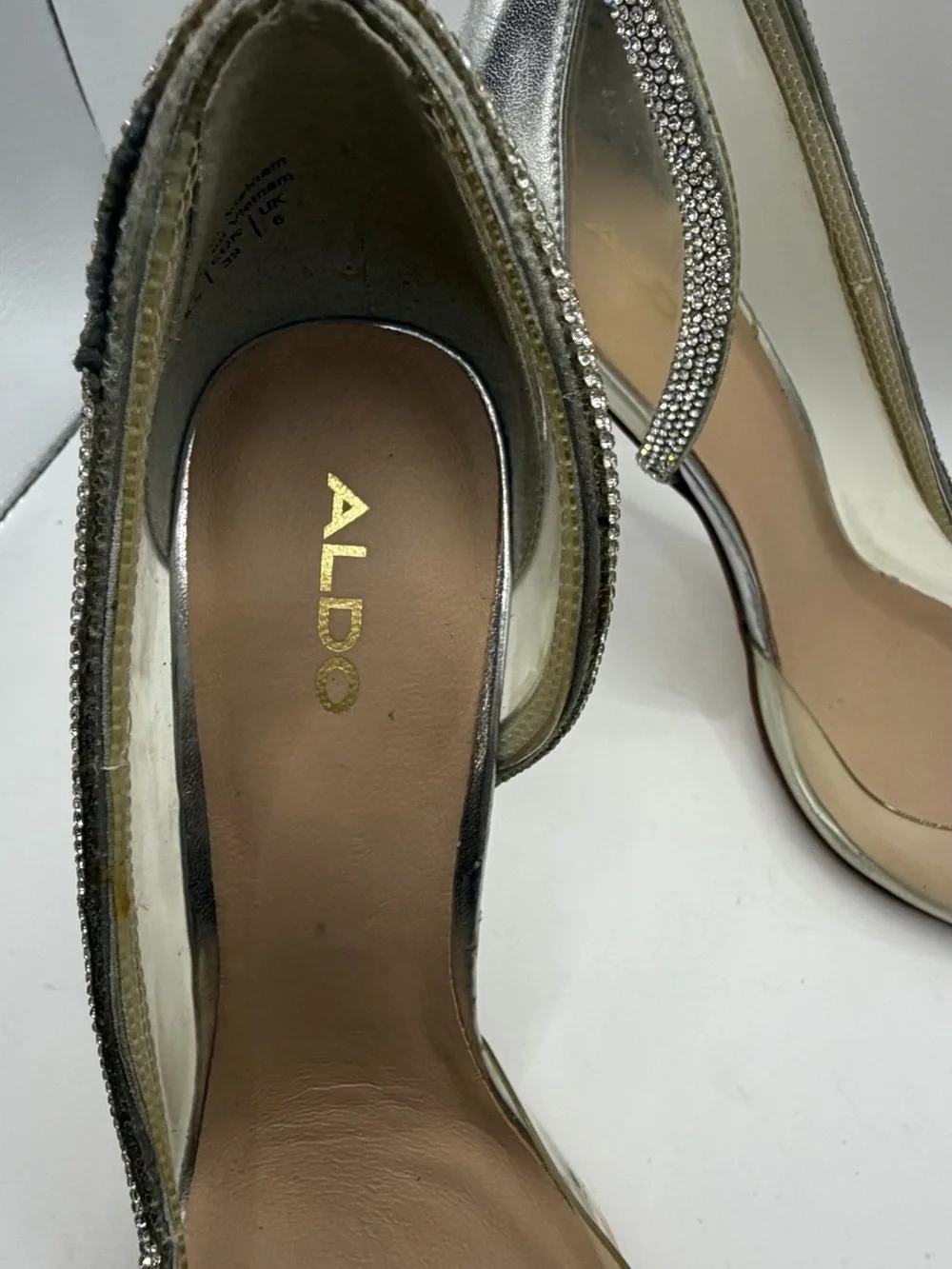 Aldo Filbeth Silver Rhinestone Clear PVC D'Orsay Pointed Toe pumps